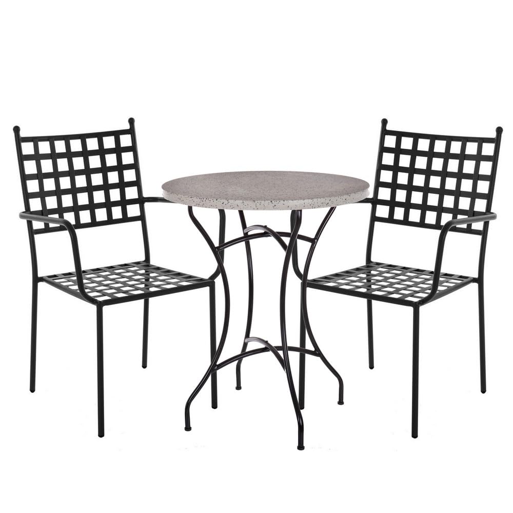 LOLAhome Conjunto de jardín Cartago Negro Contract | Mesa Ø60x72 cm terrazo, 2 Sillas 56x61x90 cm | Resistentes y Duradero | Estilo Hierro Forjado | para Exterior, jardín, terraza | Cartago