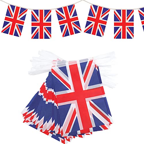 Guirlande de fanions réutilisables Union Jack avec 30 drapeaux en tissu King Charles pour événements sportifs, événements royaux, pub, bureau, barbecue,...
