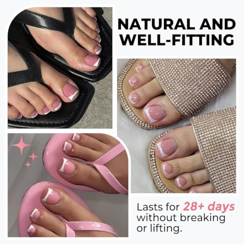Image of UNA GELLA French Toe Nail Press Ons, Berry Pink Pre-Etched 15 Sizes Sharp Square 180Pcs Press On Toenails False Toes Soft Gel Square Full Cover Fake Toenails Extension for Home DIY Salon Pedicure