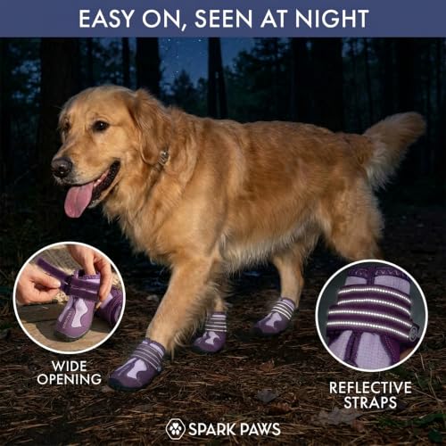Image of Spark Paws 365 Dog Shoes - All-Weather Paw Protection | Winter Snow Boots & Summer Hot Pavement Booties for Dogs | All-Terrain, Water-Resistant, Purple - Size 7
