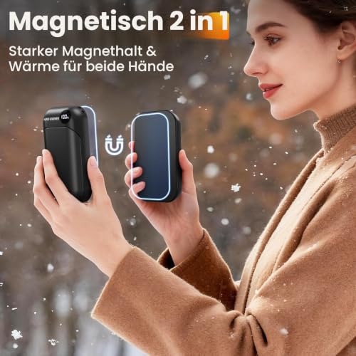 Handwärmer, 2-in-1 Magnetische Handwärmer Elektrisch, 6000mAh Tragbarer Taschenwärmer mit LED-Anzeige… – Ansicht 2