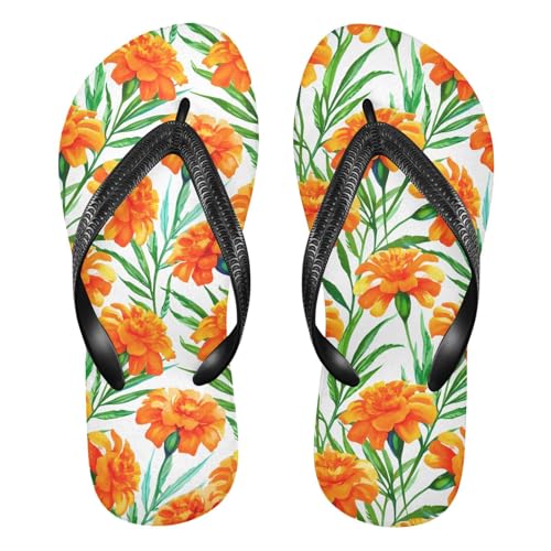 Sinestour Flower Orange Leaf Flip Flops for Beach Thong Sandals Anti-slip Lightweight Flat Slippers for Indoor Outdoor House