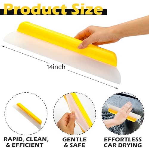 Image of 2 Pack 14 Inch Car Drying Squeegee Yellow Longer Silicone Water Squeegee Window Shower Blade Automotive Squeegees Flexible Auto T-bar Rubber Squeegees for Car Windshield Glass Bathroom Wash Tool