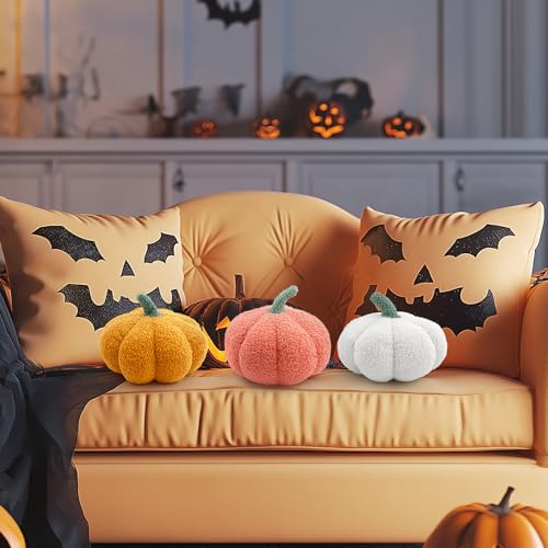 Xionghonglong 3D Gefüllte Kürbis Dekokissen Kürbiskissen Flauschige Plüsch Spielzeug Kürbis Deko Zimmer, Sofa Dekorative Kissen Halloween Deko Party Favors (Gelb)