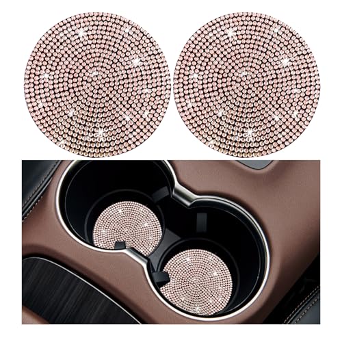 Image of Ziciner 2PCS Bling Car Cup Holder Coaster, 2.73 Inch Anti-Slip Cup Insert Coasters, Crystal Rhinestone Auto Drink Cup Mat, Universal Interior Decor Car Accessories for Women Girls (Golden)