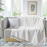 EHC Herringbone Throw, Handwoven Cotton Throws for Sofas Bed Sofa Settee Couch Reversible Bed Cover Over Blanket, Single 127 x 152 cm, Natural - Image 4