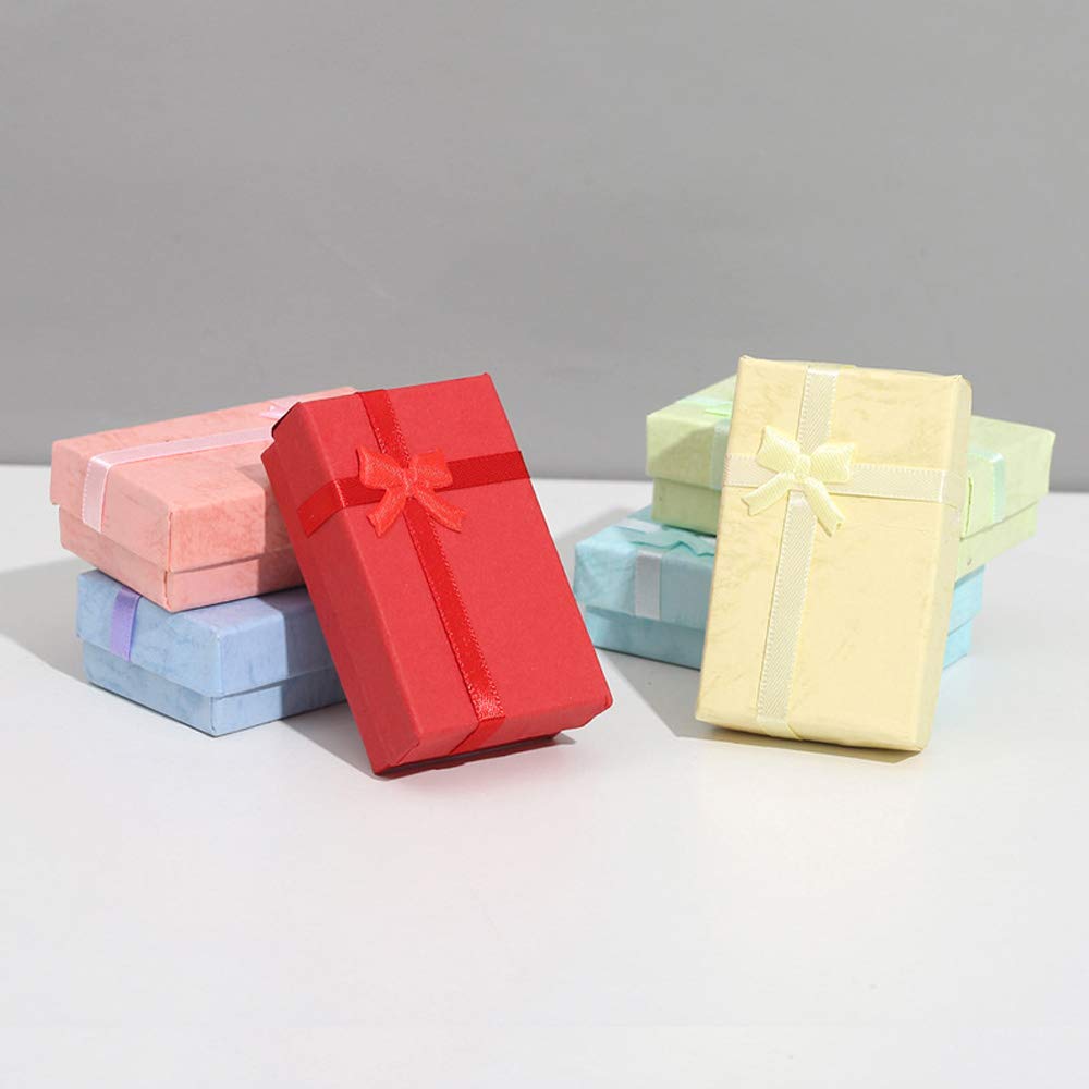 SKPPC 24 Stück Papier-Geschenkboxen mit Deckel und Schleife für Schmuck, Ringe, Uhren, Halsketten, Ohrringe und Armbänder, Geschenkverpackung, 6 Farben
