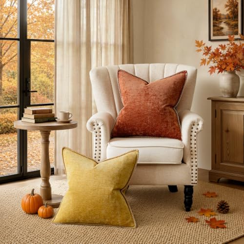 Image of a moment Fall Decorative Throw Pillow Covers Pack of 2,24x24 Inch Crafted Border Rust