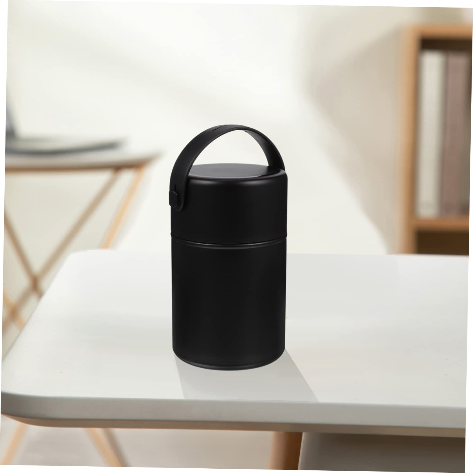 Vaguelly Isolierter Edelstahl Thermobehälter 850ml Auslaufsicher mit Löffel und Henkel für Unterwegs Schwarz