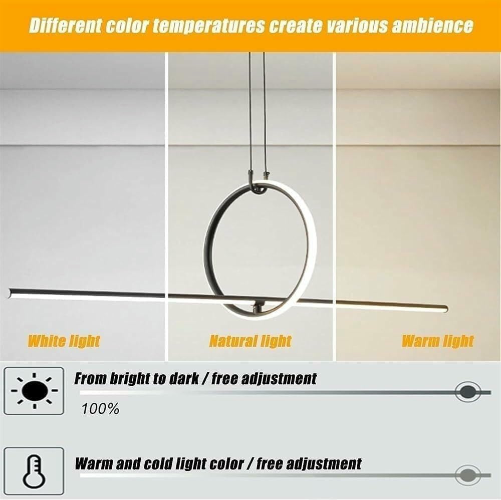 Lampadario A Sospensione Lineare A LED Nero Moderno, Regolabile in Altezza, 130 Cm, con 3 Colori, Ideale per Cucina E Sala da Pranzo. One Color 130cm