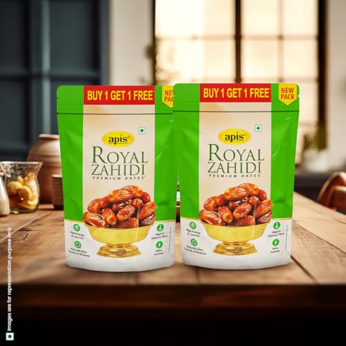 Image of Apis india limited Royal Zahidi Premium Dates 500 G x 2 (Buy 1 Get 1 Free) | Khajoor Dry Fruit & Nuts Natural Sweetener | Healthy & Nutritious Snack | Rich in Fiber & Energy
