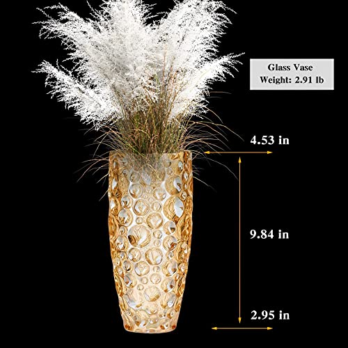 Crystal Gold Vase, Large Amber Glass Vase For Flowers Centerpiece, Room Decor, 9.8 Inches Tall #TOP1