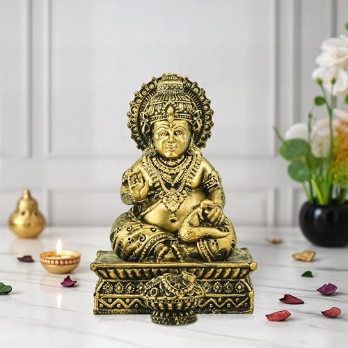 Image of Kuber Industries 6 Inch Resin Kubera Idol for Spiritual Gifts | Kuber Murti Figurines for Pooja Room Money Good Luck & Wealth | Home Decor Items for Hall | Brass Colored