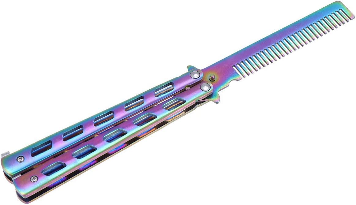 Nicoone Butterfly Trainer Comb,Butterfly Knife Trainer Practice Knives Steel Metal Folding Knife Training Comb Knife Tool Unsharpened.