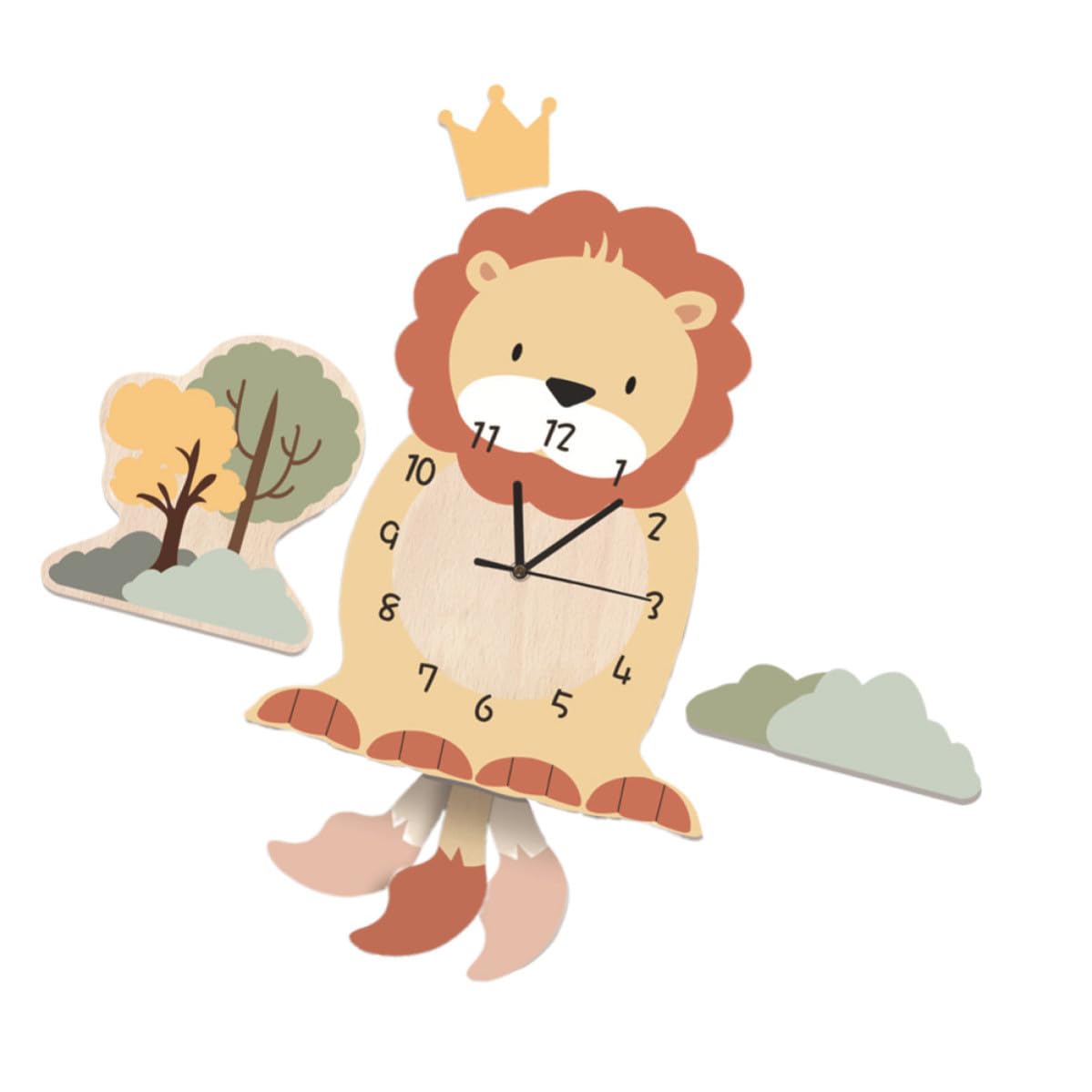 Horloge murale lionceau bois decoration chambre enfant bebe originale