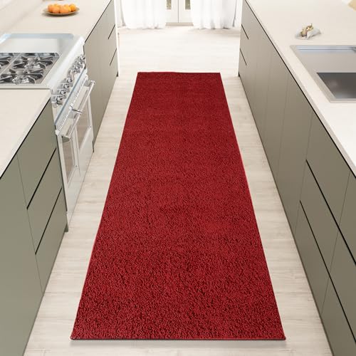 homeart Area Rug - Super Soft Shaggy Rugs For The Living Rooms, Bedrooms And Kitchen - Modern, Easy To Clean Carpet - 80x300 cm, Bordeaux Dark Red