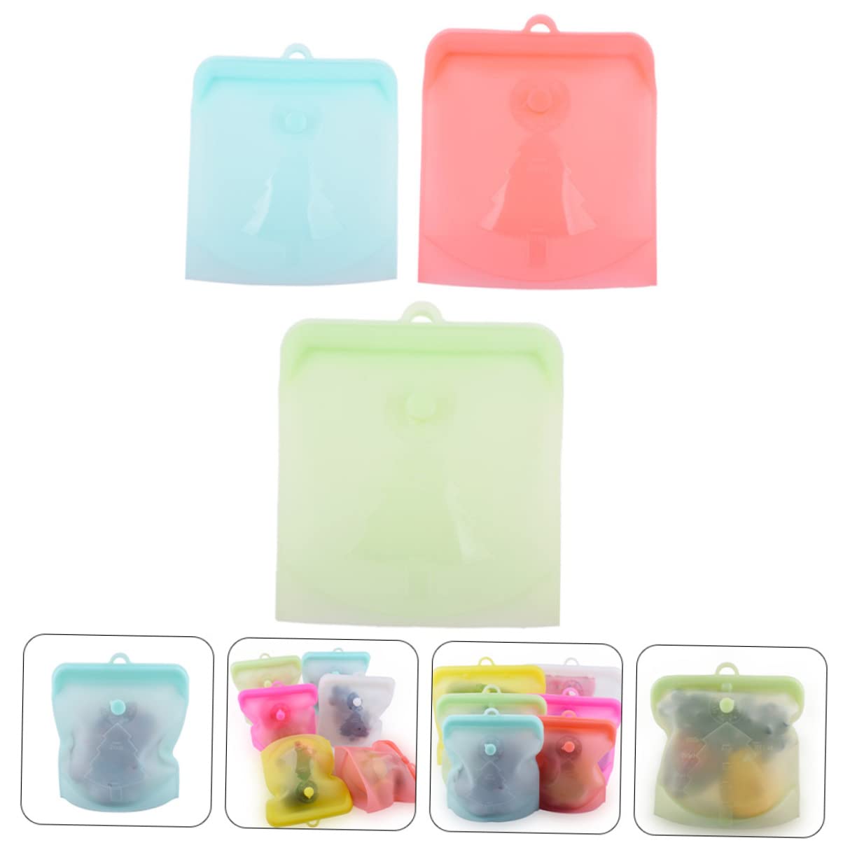 FRCOLOR 3pezzi Sacchetti Per Alimenti Riutilizzabili Silicone Di Borse Per Congelatore Impermeabili e Sigillabili Per Frutta Snack e Alimenti Freschi
