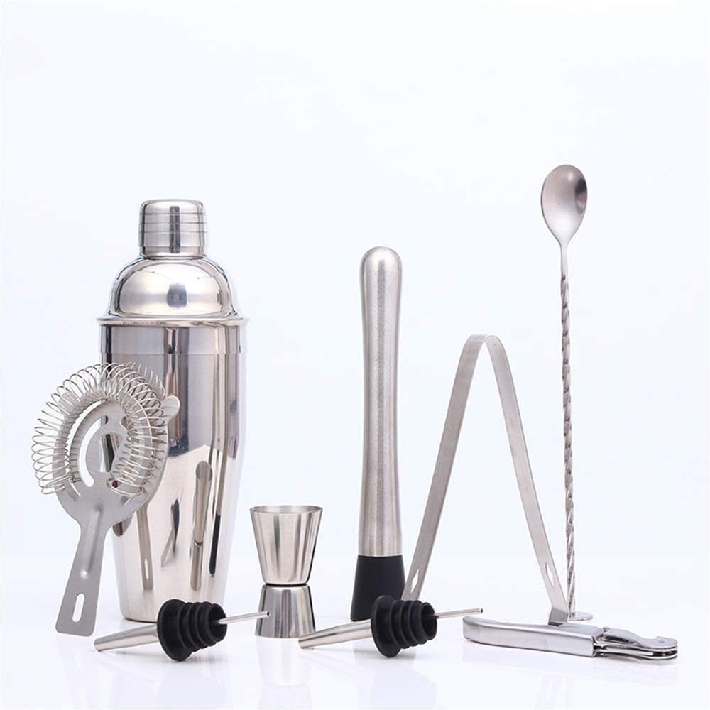 Set di 10 Shaker per Cocktail con Supporto Rotante, Regali per Uomini, papà, Nonni, Kit da Barista in Acciaio Inossidabile, Set di Strumenti da Bar, casa, Bar, Feste e Viaggi
