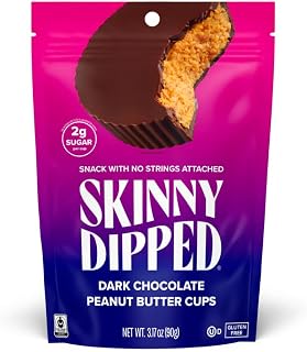 SkinnyDipped Dark Chocolate Peanut Butter Cups: 2g Sugar per Cup, Keto Friendly, No Stevia, Gluten Free, 3.2oz (6 Cups)