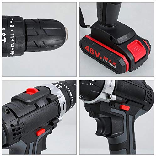 SHBH 48-V-Bohrmaschine, Schlagbohrmaschine, kabelloser Schraubendreher, kabelloser Akkuschrauber, Lithium… – Bild 3