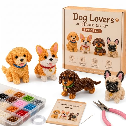 Tiny 3D Beaded Animal DIY Kit, 2026 Cute Animal Beading Craft Set, DIY Bead Embroidery Art Kit for Beginners & Creative Craft Lovers (Dog)