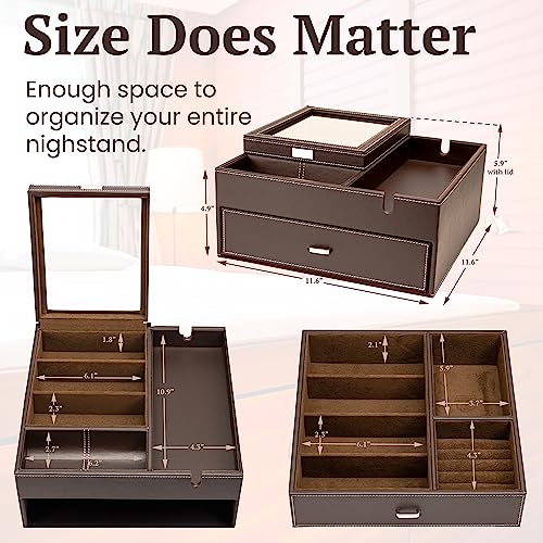 Image of HOUNDSBAY Lookout Sunglasses and Eyeglasses Organizer Storage Display Case Dresser Valet Box Charging Station (Black /Ivory)