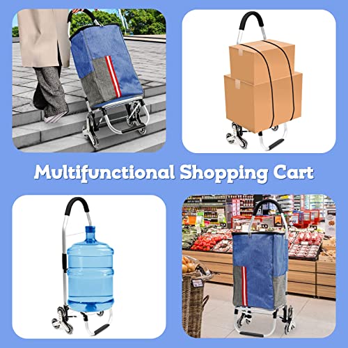 Zusammenklappbarer Einkaufswagen mit Frischhalteschicht, Lebensmittelwagen mit 6 Rädern, Treppenwagen für Einkaufen… – Bild 3