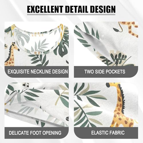 ALAZA Giraffe Leaf Palm Tree Pajamas Short Sleeve 2 Piece Sleepwear Top and Bottom Pajama Set Unisex4