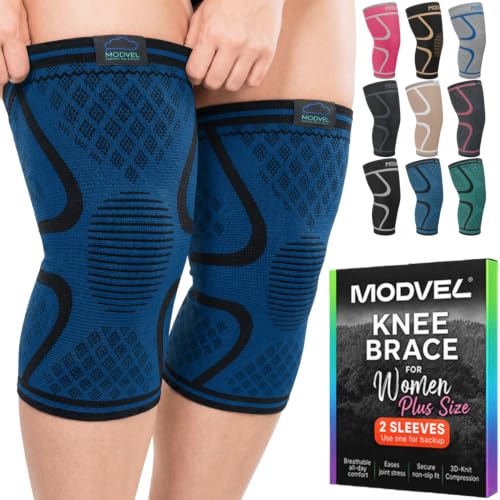Image of Modvel 2 Pack Knee Brace for Women - Knee Support for Walking, Knee Compression Sleeves for Pain Relief, Knee Sleeves for Women, Knee Brace for Sports, Workouts & Arthritis
