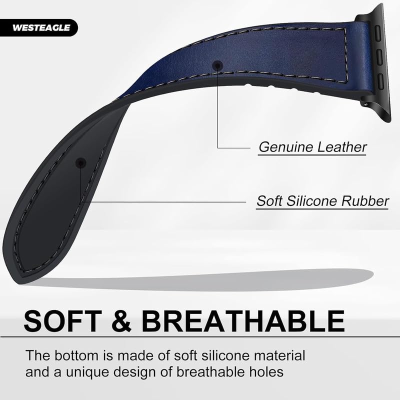 Image of Magnetic Leather Bands Compatible with Apple Watch 49mm 46mm 45mm 44mm 42mm | Genuine Leather with Magnetic Buckle for iWatch Ultra 2 Ultra SE Series 10 9 8 7 5 4 3