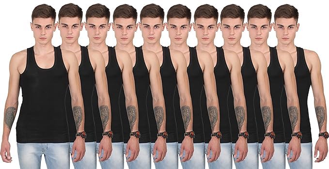 Baba Signature Men's 100% Cotton Black Vests, 100% Cotton Material, Men Perimum Baniyan