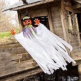 Halloween Express - Espantapájaros de calabaza sonriente colgante de 47 1/4 pulgadas