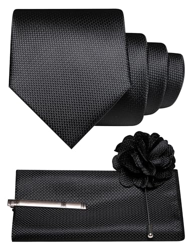 Image of JEMYGINS Mens Tie and Lapel Pin with Pocket Square Tie Clip Sets for Casual and Business 4PCS
