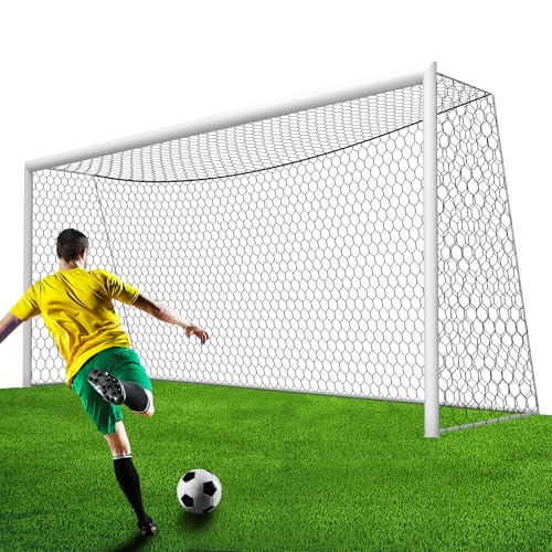 Professional Soccer Goal Net Replacement 24x8FT Upgraded Durability [8.4 LBS 4mm Nylon] Enhanced All-Weather Performance Higher Tensile Strength & More Abrasion Resistant - Black (Net Only)