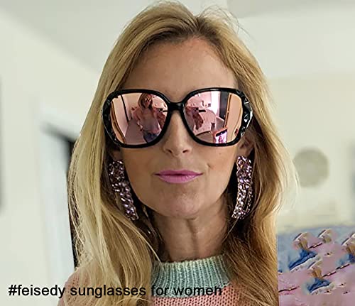 Image of FEISEDY Classic Polarized Women Sunglasses Sparkling Composite Frame B2289 (Color:-Black /Rose Gold Pink)