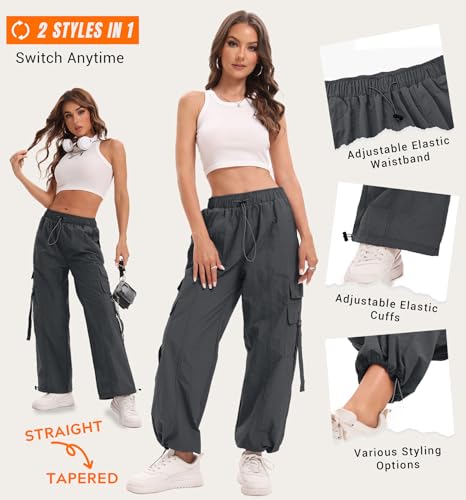 Women Quick-Dry Cargo Pants Y2K Wide Leg Baggy Pants Lightweight Hiking Pants Streetwear with Drawstring4