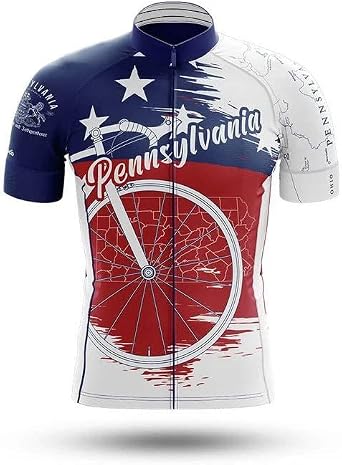 Mens Cycling Jersey Pennsylvania State Printed Short Sleeve Bike Shirt with Pocket