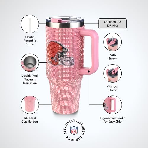 Image of The Memory Company Officially Licensed 40oz Pink Bling Game Day Tumbler, Cleveland Browns