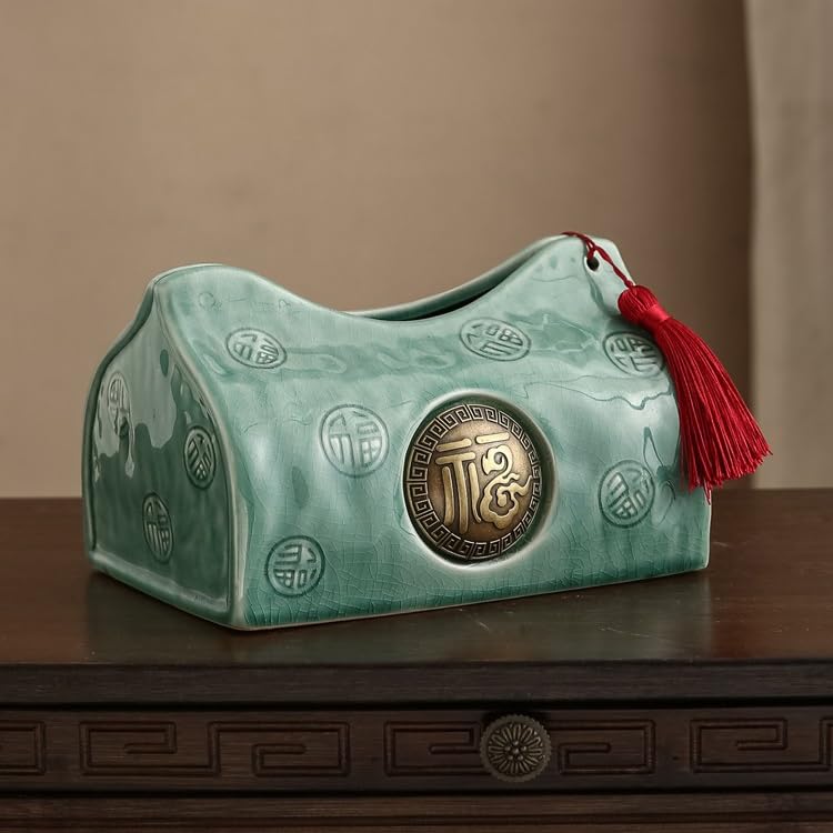 Scatola di fazzoletti per il soggiorno, decorazione cinese, decorazione per la casa, in carta ceramica (C)