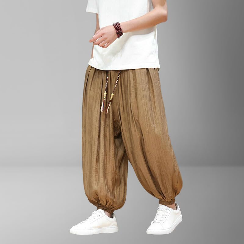 Men's Summer Chinese Style Lightweight Ice Silk Loose Jogger Harem Casual Lantern Pants3