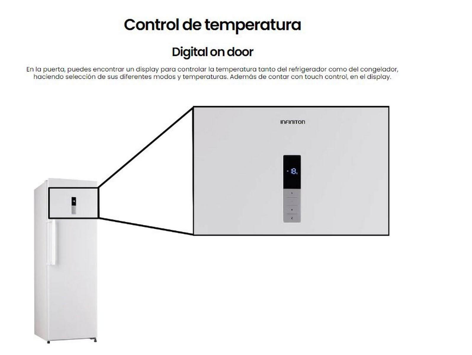 INFINITON Congelador Vertical CV-265L85, 282 Litros, 185 cm, No Frost, E, No Frost Technology, Fast freezing,Alarma óptica y acústica de puerta abierta, Fabricador de hielo (Blanco || CV-265L85WEM)