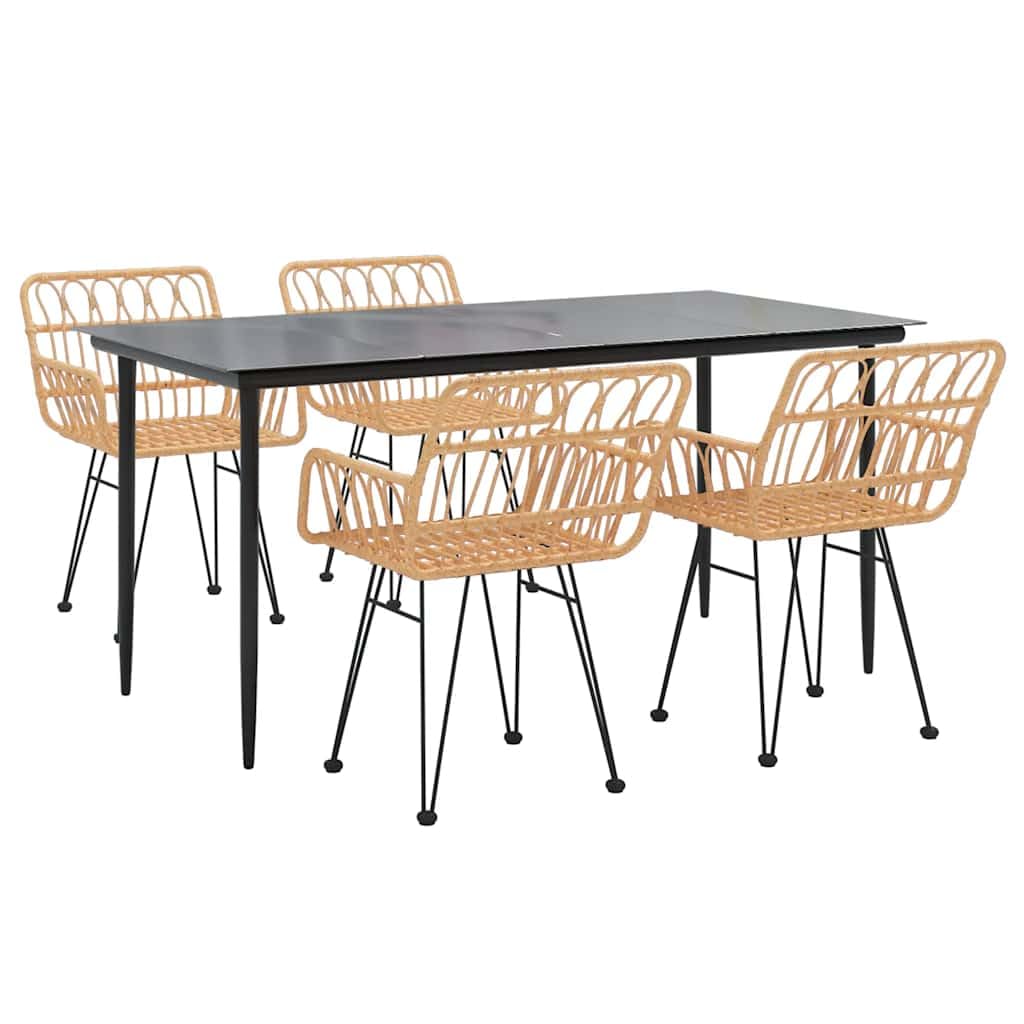 Set da pranzo da giardino in polyrattan con tavolo in vetro, 5 pezzi | telaio in acciaio, braccioli, facile da pulire, 110 kg per seduta, istruzioni di montaggio (lingua italiana non garantita)