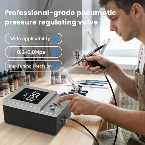Image of Smart Professional Airbrush Compressor - High-Performance Mini Compressor with Intelligent Digital Display, 0.5-30 PSI Adjustable, Ultra-Quiet for High-End Airbrushes,Modeling,Painting,Detail Artists