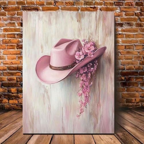 Impression sur toile chapeau de cow-girl rose 80x120cm déco occidentale
