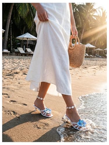 Image of MakeMeChic Women's Open Toe Floral Kitten Heels Flower Summer Beach Sandals
