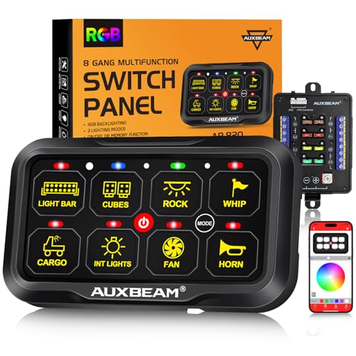 Auxbeam 8 Gang Switch Panel AR-820 Bluetooth RGB Switch Pod Automatic Dimmable Multifunction Switch w/Toggle Momentary Pulsed Control Panel for UTV ATV Truck Car RV Boat Waterproof 2 Years W