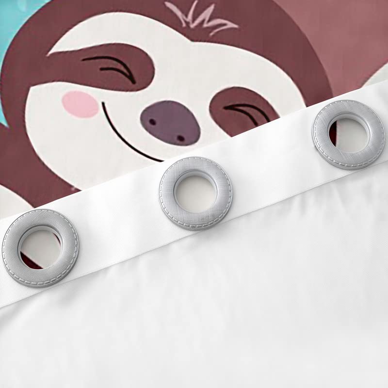 Urocze zasłony okienne z leniwcem Kawaii zwierzęta zasłony do sypialni salonu dla dzieci kreskówka zwierzęta zasłony zaciemniające (30%-50%) tropikalne liście zielone zasłony okienne szer. 132 x dł. 249
