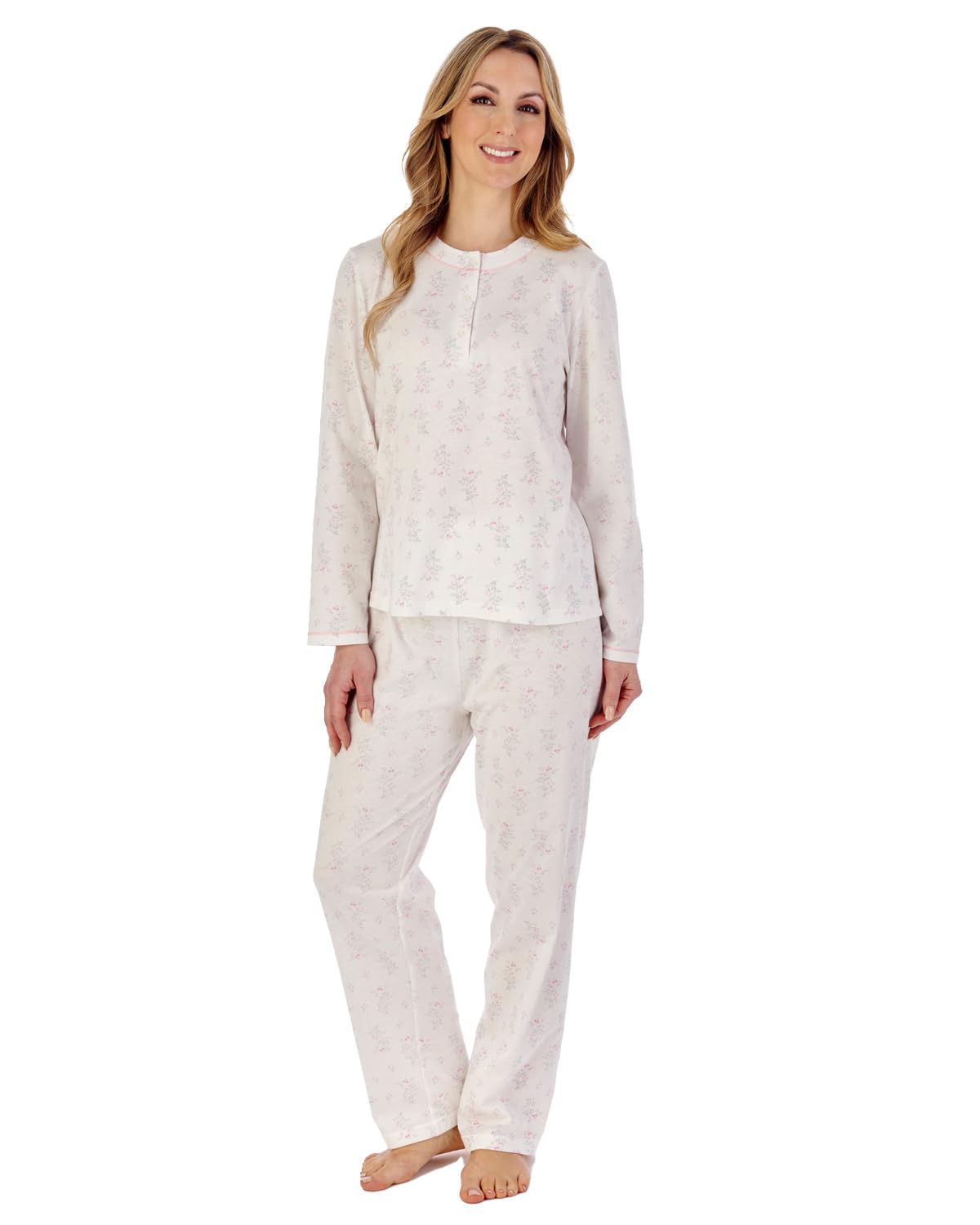 Slenderella Long Sleeve Jersey Pyjamas PJ04137 Ivory 20-22