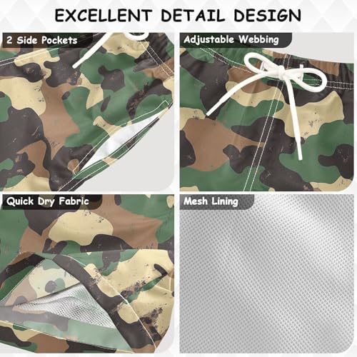 Pigsaly Boys' Swim Board Shorts Camo Print Black Green Army Camouflage Boy's Swim Trunks Kids Swimwear S3