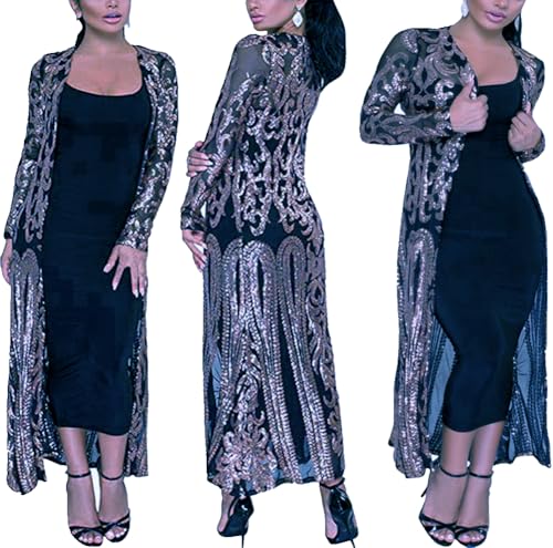 Image of Sequin Cardigans Duster Sparkly Blazer Jackets Long for Women Evening